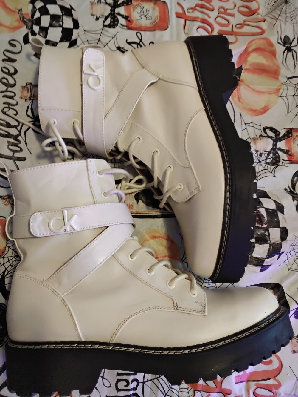 Calvin Klein white calf length Combat Boots Women's size 10 all man made